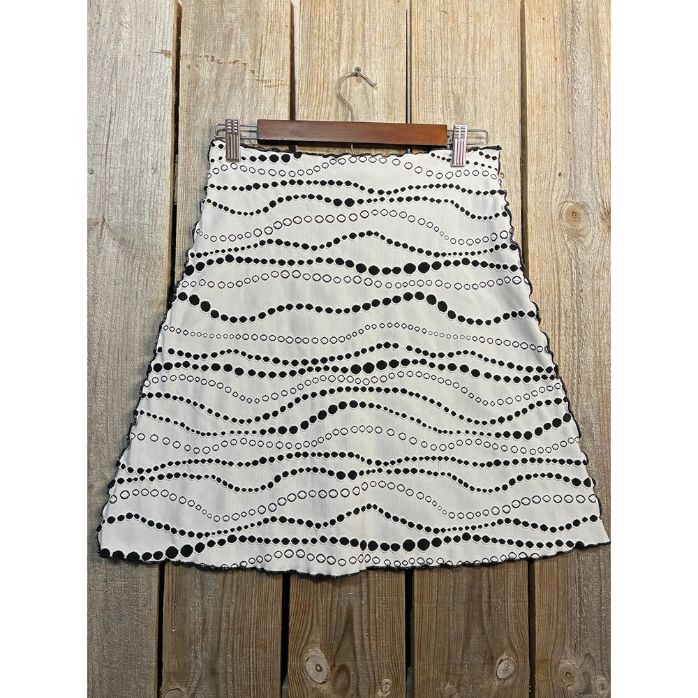 Haystacks Michigan White Black Circle Print Lettuce Edge A-Line Skirt Medium